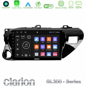 Clarion Gl300 Series 4core Android11 2+32gb Toyota Hilux 2017-2021 Navigation Multimedia Tablet 10 με Carplay & Android Auto u-gl3-Ty600