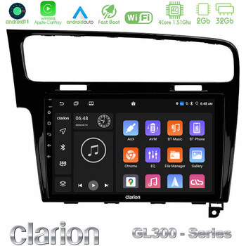 Clarion Gl300 Series 4core Android11 2+32gb vw Golf 7 Navigation Multimedia Tablet 10 με Carplay & Android Auto u-gl3-Vw0003pb