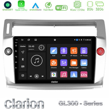 Clarion Gl300 Series 4core Android11 2+32gb Citroen c4 2004-2010 Navigation Multimedia Tablet 9 με Carplay &Amp; Android Auto u-gl3-Ct0812