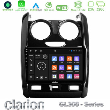 Clarion Gl300 Series 4core Android11 2+32gb Dacia Duster 2014-2018 Navigation Multimedia Tablet 9 με Carplay &Amp; Android Auto u-gl3-Dc0430