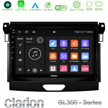 Clarion Gl300 Series 4core Android11 2+32gb Ford Ranger 2017-2022 Navigation Multimedia Tablet 9 με Carplay &Amp; Android Auto u-gl3-Fd0617