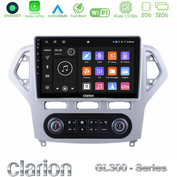 Clarion Gl300 Series 4core Android11 2+32gb Ford Mondeo 2007-2011 (Auto A/c) Navigation Multimedia Tablet 9 με Carplay &Amp; Android Auto u-gl3-Fd0919ac