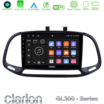 Clarion Gl300 Series 4core Android11 2+32gb Fiat Doblo 2015-2022 Navigation Multimedia Tablet 9 με Carplay &Amp; Android Auto u-gl3-Ft0909