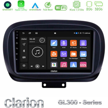 Clarion Gl300 Series 4core Android11 2+32gb Fiat 500x Navigation Multimedia Tablet 9 με Carplay &Amp; Android Auto u-gl3-Ft230
