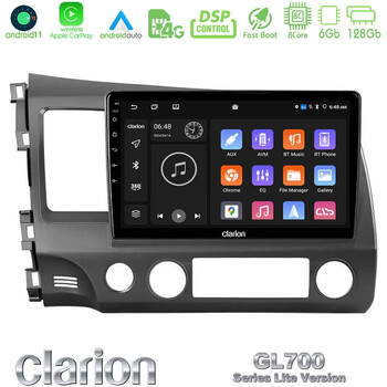 Clarion Gl700 Lite Series 8core Android11 6+128gb Honda Civic 2006-2011 Navigation Multimedia Tablet 9 με Carplay &Amp; Android Auto u-G76l-Hd908
