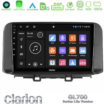 Clarion Gl700 Lite Series 8core Android11 6+128gb Hyundai Kona 2018-2023 Navigation Multimedia Tablet 10 με Carplay &Amp; Android Auto u-G76l-Hy0342