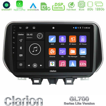 Clarion Gl700 Lite Series 8core Android11 6+128gb Hyundai Ix35 Navigation Multimedia Tablet 10 με Carplay &Amp; Android Auto u-G76l-Hy0609