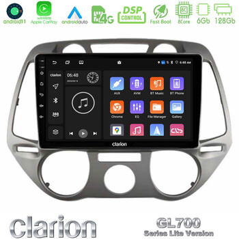 Clarion Gl700 Lite Series 8core Android11 6+128gb Hyundai i20 2009-2012 Manual a/c Navigation Multimedia Tablet 9 με Carplay &Amp; Android Auto u-G76l-Hy0709m