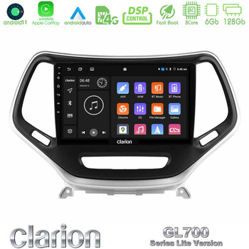 Clarion Gl700 Lite Series 8core Android11 6+128gb Jeep Cherokee 2014-2019 Navigation Multimedia Tablet 9 (Ασημί Χρώμα) με Carplay &Amp; Android Auto u-G76l-Jp0077s