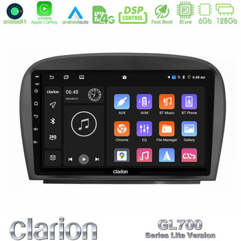Clarion Gl700 Lite Series 8core Android11 6+128gb Mercedes sl Class 2005-2011 Navigation Multimedia Tablet 9 με Carplay &Amp; Android Auto u-G76l-Mb0479
