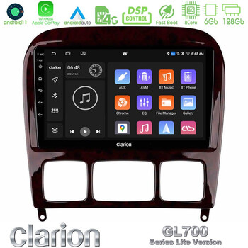 Clarion Gl700 Lite Series 8core Android11 6+128gb Mercedes s Class 1999-2004 (W220) Navigation Multimedia Tablet 9 με Carplay &Amp; Android Auto u-G76l-Mb0765