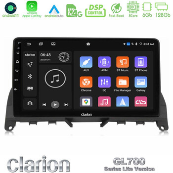 Clarion Gl700 Lite Series 8core Android11 6+128gb Mercedes c Class W204 Navigation Multimedia Tablet 9 με Carplay &Amp; Android Auto u-G76l-Mb0842