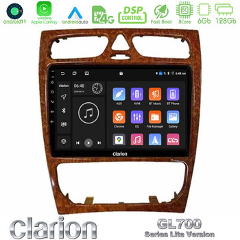 Clarion Gl700 Lite Series 8core Android11 6+128gb Mercedes c Class (W203) Navigation Multimedia Tablet 9 (Wooden Style) με Carplay &Amp; Android Auto u-G76l-Mb0925w
