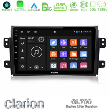 Clarion Gl700 Lite Series 8core Android11 6+128gb Suzuki sx4 2006-2014 Fiat Sedici 2006-2014 Navigation Multimedia Tablet 9 με Carplay &Amp; Android Auto u-G76l-Sz0649