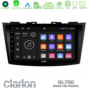 Clarion Gl700 Lite Series 8core Android11 6+128gb Suzuki Swift 2011-2016 Navigation Multimedia Tablet 9 με Carplay &Amp; Android Auto u-G76l-Sz523