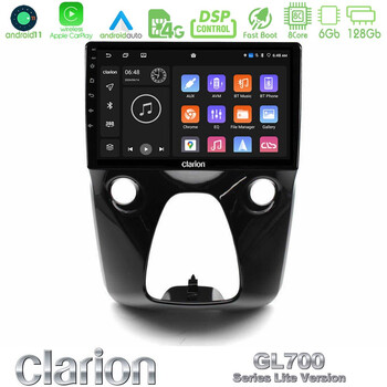 Clarion Gl700 Lite Series 8core Android11 6+128gb Toyota Aygo | Citroen c1 | Peugeot 108 Navigation Multimedia 10 με Carplay &Amp; Android Auto u-G76l-Ty0900