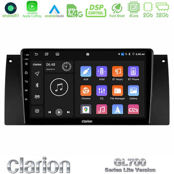Clarion Gl700 Lite Series 8core Android11 2+32gb bmw 5 Series (E39) / x5 (E53) Navigation Multimedia Tablet 9 με Carplay &Amp; Android Auto u-G72l-Bm0604