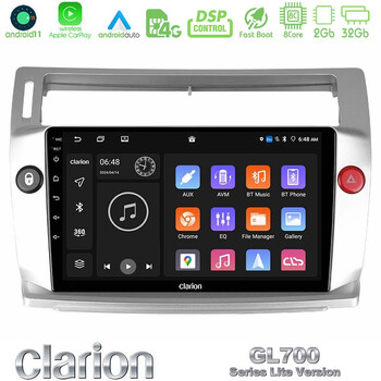 Clarion Gl700 Lite Series 8core Android11 2+32gb Citroen c4 2004-2010 Navigation Multimedia Tablet 9 με Carplay &Amp; Android Auto u-G72l-Ct0812