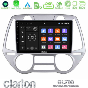 Clarion Gl700 Lite Series 8core Android11 2+32gb Hyundai i20 2009-2012 Auto a/c Navigation Multimedia Tablet 9 με Carplay &Amp; Android Auto u-G72l-Hy0709