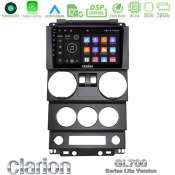 Clarion Gl700 Lite Series 8core Android11 2+32gb Jeep Wrangler 2door 2008-2010 Navigation Multimedia Tablet 9 με Carplay &Amp; Android Auto u-G72l-Jp022n