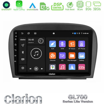 Clarion Gl700 Lite Series 8core Android11 2+32gb Mercedes sl Class 2005-2011 Navigation Multimedia Tablet 9 με Carplay &Amp; Android Auto u-G72l-Mb0479