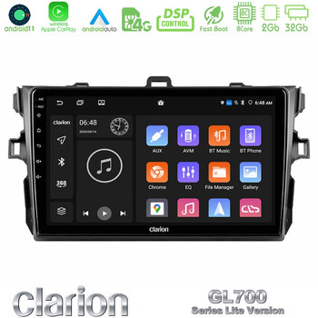 Clarion Gl700 Lite Series 8core Android11 2+32gb Toyota Corolla 2007-2012 Navigation Multimedia Tablet 9 με Carplay &Amp; Android Auto u-G72l-Ty0502