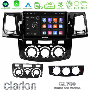 Clarion Gl700 Lite Series 8core Android11 2+32gb Toyota Hilux 2007-2011 Navigation Multimedia Tablet 9 με Carplay &Amp; Android Auto u-G72l-Ty0571