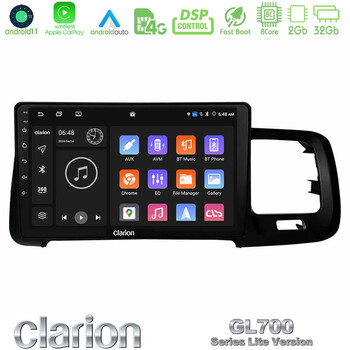 Clarion Gl700 Lite Series 8core Android11 2+32gb Volvo s60 2010-2018 Navigation Multimedia Tablet 9 με Carplay &Amp; Android Auto u-G72l-Vl0467