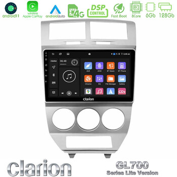 Clarion Gl700 Lite Series 8core Android11 6+128gb Dodge Caliber 2006-2011 Navigation Multimedia Tablet 10 με Carplay &Amp; Android Auto u-G76l-Dg0707