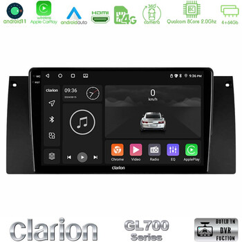 Clarion Gl700 Series 8core Android11 4+64gb bmw 5 Series (E39) / x5 (E53) Navigation Multimedia Tablet 9 με Carplay &Amp; Android Auto u-gl7-Bm0604