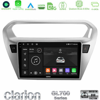 Clarion Gl700 Series 8core Android11 4+64gb Citroën c-Elysée / Peugeot 301 Navigation Multimedia Tablet 9 με Carplay &Amp; Android Auto u-gl7-Ct0070