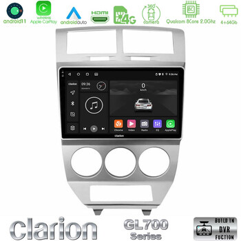 Clarion Gl700 Series 8core Android11 4+64gb Dodge Caliber 2006-2011 Navigation Multimedia Tablet 10 με Carplay &Amp; Android Auto u-gl7-Dg0707
