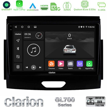 Clarion Gl700 Series 8core Android11 4+64gb Ford Ranger 2017-2022 Navigation Multimedia Tablet 9 με Carplay &Amp; Android Auto u-gl7-Fd0496