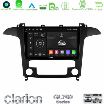Clarion Gl700 Series 8core Android11 4+64gb Ford s-max 2006-2012 Navigation Multimedia Tablet 9 με Carplay &Amp; Android Auto u-gl7-Fd409