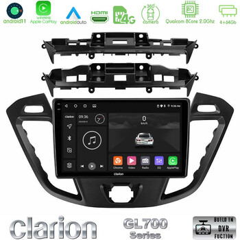 Clarion Gl700 Series 8core Android11 4+64gb Ford Transit Custom/tourneo Custom Navigation Multimedia Tablet 9 με Carplay &Amp; Android Auto u-gl7-Fd680