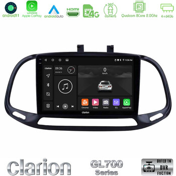 Clarion Gl700 Series 8core Android11 4+64gb Fiat Doblo 2015-2022 Navigation Multimedia Tablet 9 με Carplay &Amp; Android Auto u-gl7-Ft0909