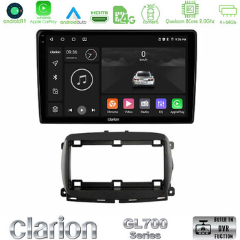 Clarion Gl700 Series 8core Android11 4+64gb  Fiat 500 2016&gt; Navigation Multimedia Tablet 9 με Carplay &Amp; Android Auto u-gl7-Ft1150