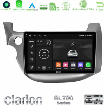 Clarion Gl700 Series 8core Android11 4+64gb Honda Jazz 2009-2013 Navigation Multimedia Tablet 10 με Carplay &Amp; Android Auto u-gl7-Hd098t