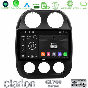 Clarion Gl700 Series 8core Android11 4+64gb Jeep Compass 2012-2016 Navigation Multimedia Tablet 9 με Carplay &Amp; Android Auto u-gl7-Jp0076