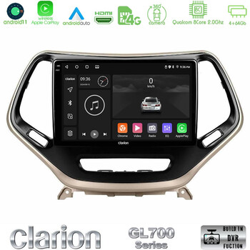 Clarion Gl700 Series 8core Android11 4+64gb Jeep Cherokee 2014-2019 Navigation Multimedia Tablet 9 με Carplay &Amp; Android Auto u-gl7-Jp0077