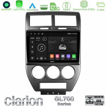 Clarion Gl700 Series 8core Android11 4+64gb Jeep Compass/patriot 2007-2008 Navigation Multimedia Tablet 10 με Carplay &Amp; Android Auto u-gl7-Jp1023