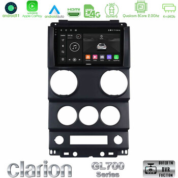 Clarion Gl700 Series 8core Android11 4+64gb Jeep Wrangler 2door 2008-2010 Navigation Multimedia Tablet 9 με Carplay &Amp; Android Auto u-gl7-Jp1037