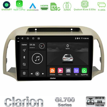 Clarion Gl700 Series 8core Android11 4+64gb Nissan Micra k12 2002-2010 Navigation Multimedia Tablet 9 με Carplay &Amp; Android Auto u-gl7-Ns0012