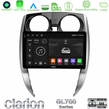 Clarion Gl700 Series 8core Android11 4+64gb Nissan Note 2013-2018 Navigation Multimedia Tablet 10 με Carplay &Amp; Android Auto u-gl7-Ns0481