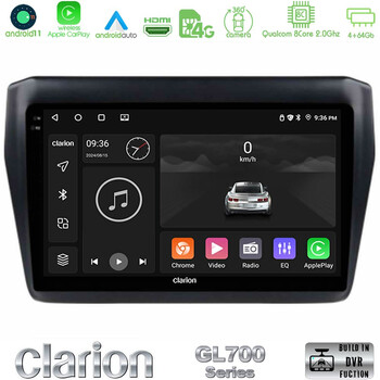 Clarion Gl700 Series 8core Android11 4+64gb Suzuki Swift 2017-2023 Navigation Multimedia Tablet 9 με Carplay &Amp; Android Auto u-gl7-Sz0522