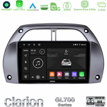 Clarion Gl700 Series 8core Android11 4+64gb Toyota Rav4 2001 - 2006 Navigation Multimedia Tablet 9 με Carplay &Amp; Android Auto u-gl7-Ty0953