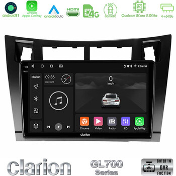 Clarion Gl700 Series 8core Android11 4+64gb Toyota Yaris Navigation Multimedia Tablet 9 (Μαύρο Χρώμα) με Carplay &Amp; Android Auto u-gl7-Ty626b