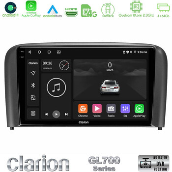 Clarion Gl700 Series 8core Android11 4+64gb Volvo s80 1998-2006 Navigation Multimedia Tablet 9 με Carplay &Amp; Android Auto u-gl7-Vl0971