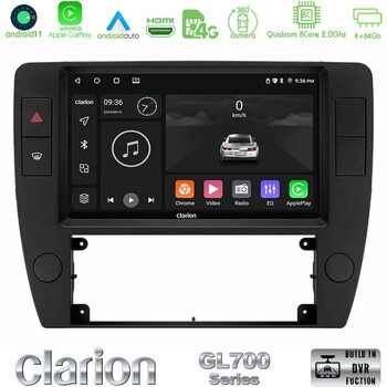 Clarion Gl700 Series 8core Android11 4+64gb vw Passat b5 2001-2005 Navigation Multimedia Tablet 9 με Carplay &Amp; Android Auto u-gl7-Vw1370
