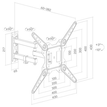DM-2355FD . Βάση TV 23"-55" έως 30kg ρυθμιζόμενη με διπλό βραχίονα επιτοίχια DM PRO μαύρη